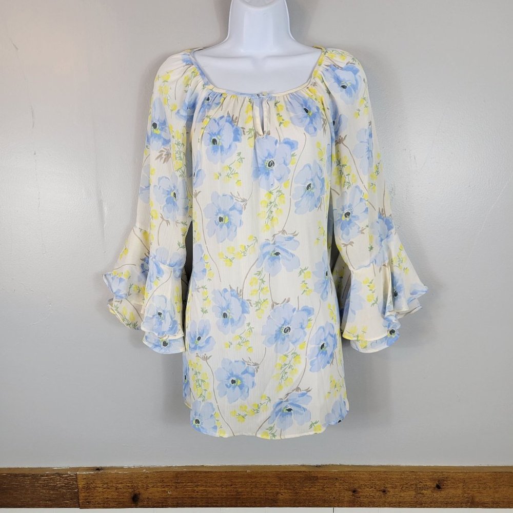 Chaps XXL Light Blue & Yellow Bell Sleeve Blouse